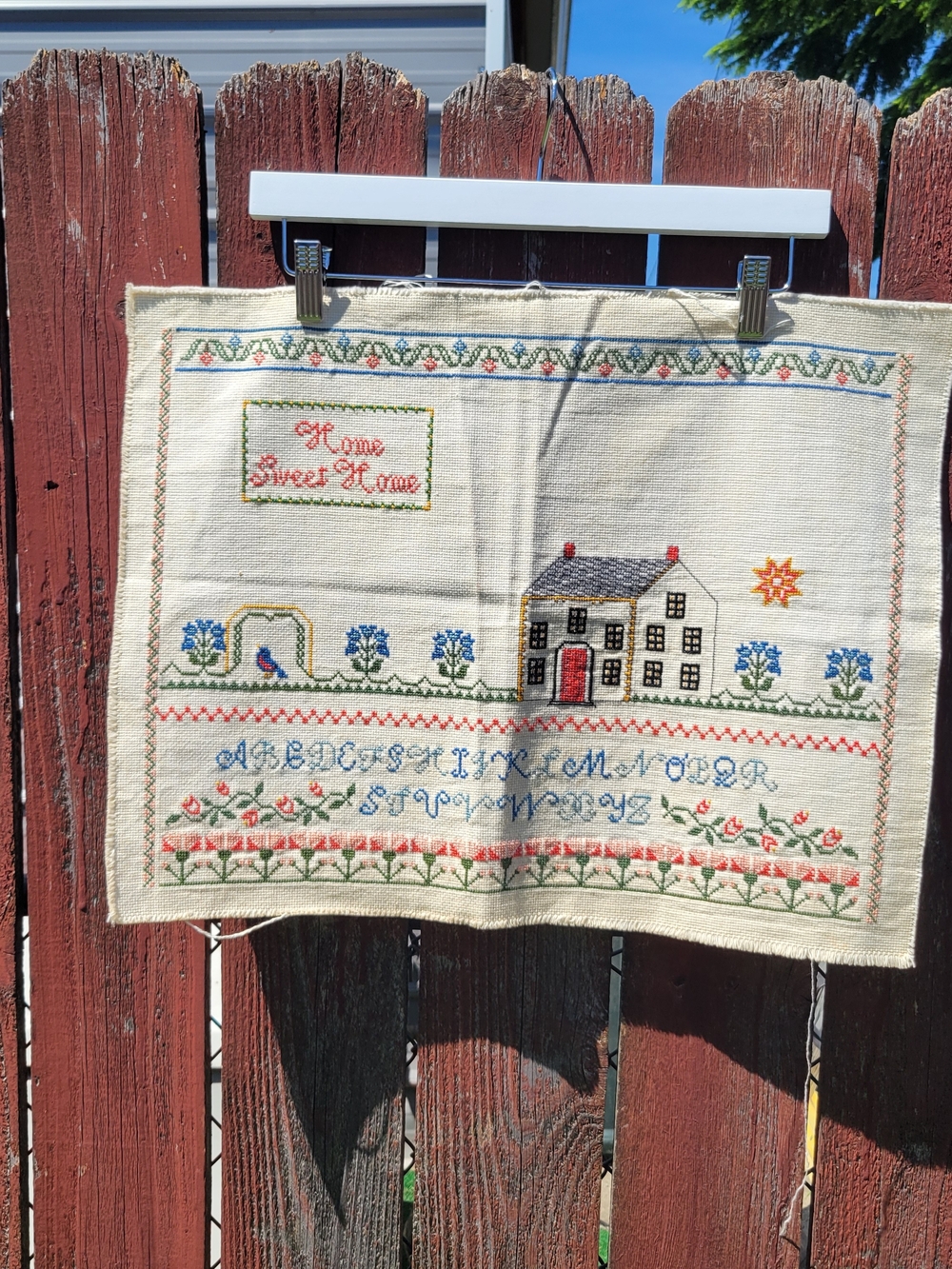 VTG Handmade Finished Cross Stitch 16x21 "Home‎ Sweet Home" Cottagecore Alphabet